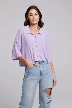 Women Chaser Brand Marine Crop Button Down - Digital Lavender