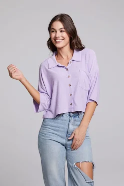 Women Chaser Brand Marine Crop Button Down - Digital Lavender