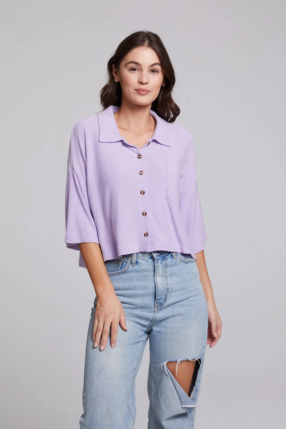 Women Chaser Brand Marine Crop Button Down - Digital Lavender