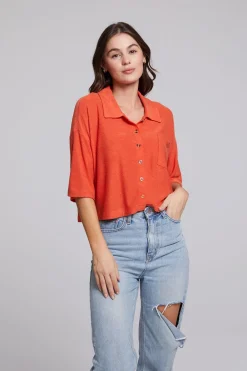 Women Chaser Brand Marine Crop Button Down - Tigerlily