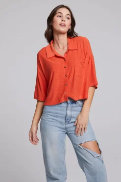 Women Chaser Brand Marine Crop Button Down - Tigerlily
