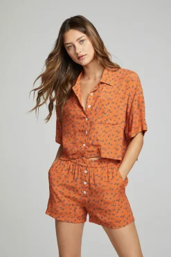 Women Chaser Brand Marine Crop Button Down - Tigerlily Floral Print