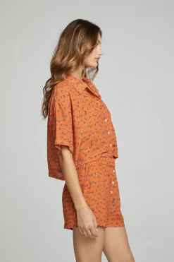 Women Chaser Brand Marine Crop Button Down - Tigerlily Floral Print