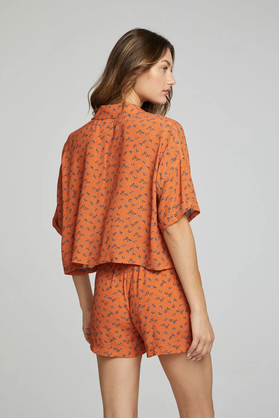 Women Chaser Brand Marine Crop Button Down - Tigerlily Floral Print
