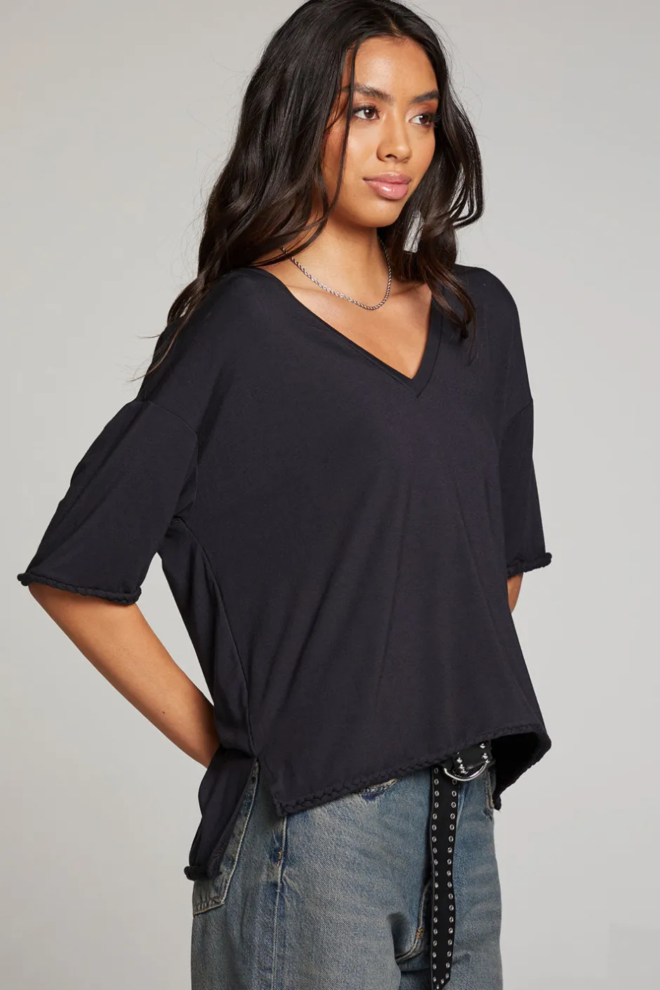 Women Chaser Brand Mason Licorice V Neck