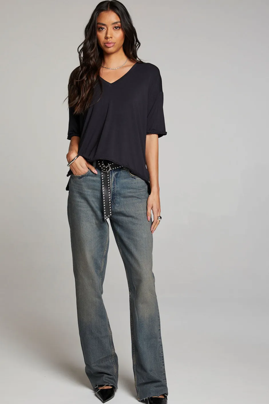 Women Chaser Brand Mason Licorice V Neck