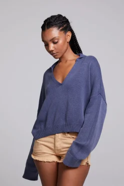 Women Chaser Brand Mercury Washed Indigo Crop Pullover