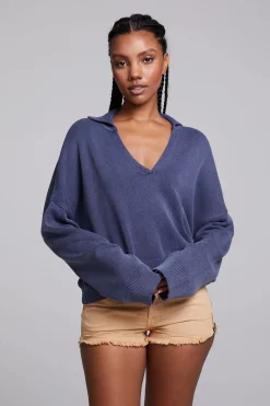 Women Chaser Brand Mercury Washed Indigo Crop Pullover