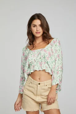 Women Chaser Brand Monarch Crop Top - Grass Daisy Floral