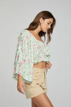 Women Chaser Brand Monarch Crop Top - Grass Daisy Floral