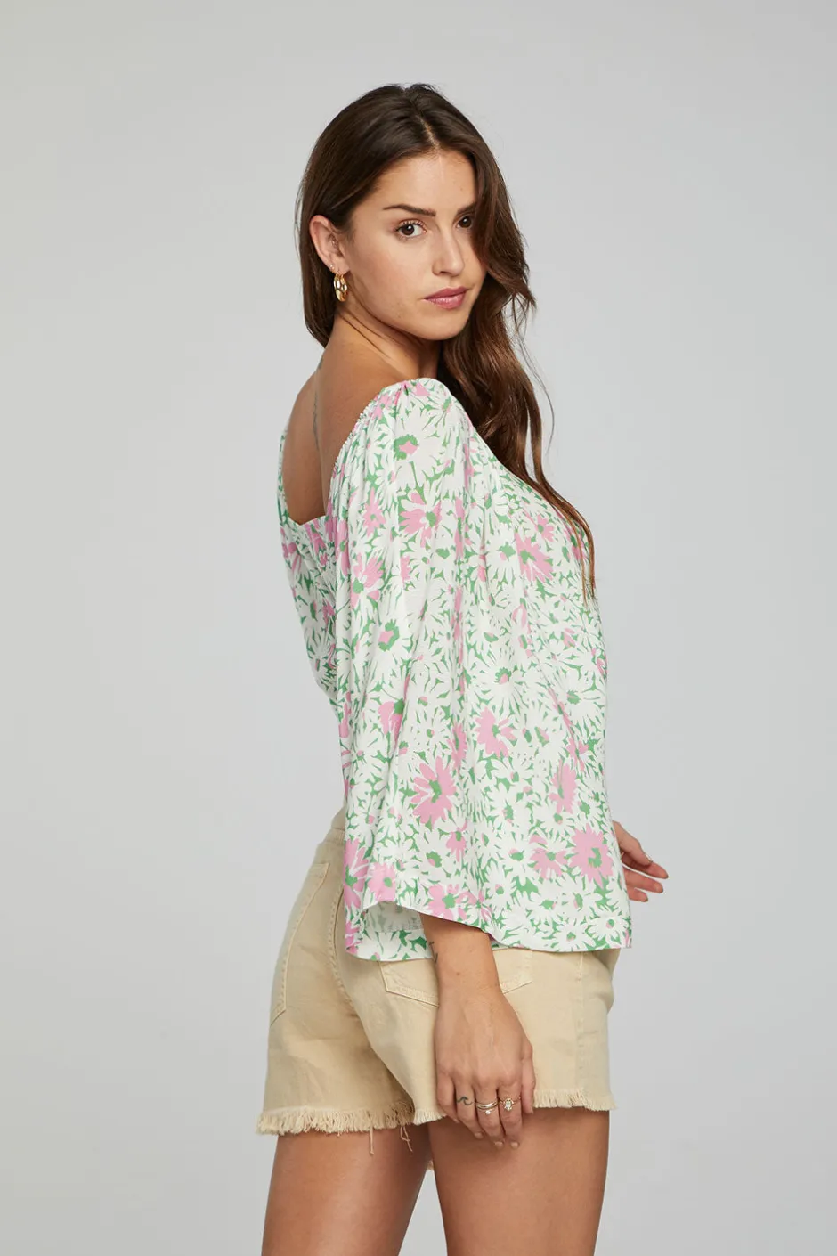 Women Chaser Brand Monarch Crop Top - Grass Daisy Floral