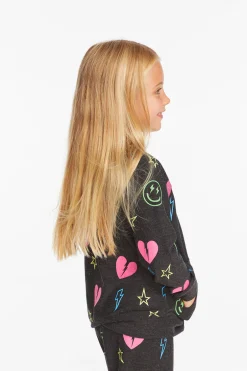 Kids Chaser Brand Neon Heart & Smiles Girls Zip-up Hoodie