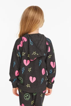 Kids Chaser Brand Neon Heart & Smiles Girls Zip-up Hoodie