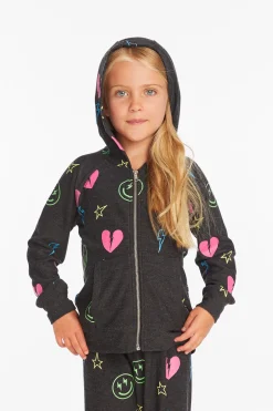 Kids Chaser Brand Neon Heart & Smiles Girls Zip-up Hoodie