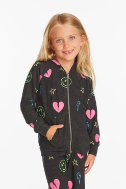 Kids Chaser Brand Neon Heart & Smiles Girls Zip-up Hoodie