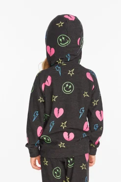 Kids Chaser Brand Neon Heart & Smiles Girls Zip-up Hoodie