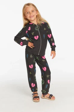 Kids Chaser Brand Neon Heart & Smiles Girls Zip-up Hoodie