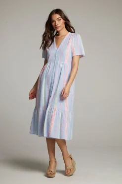 Women Chaser Brand Orange South West Beach Stripe Midi Dress