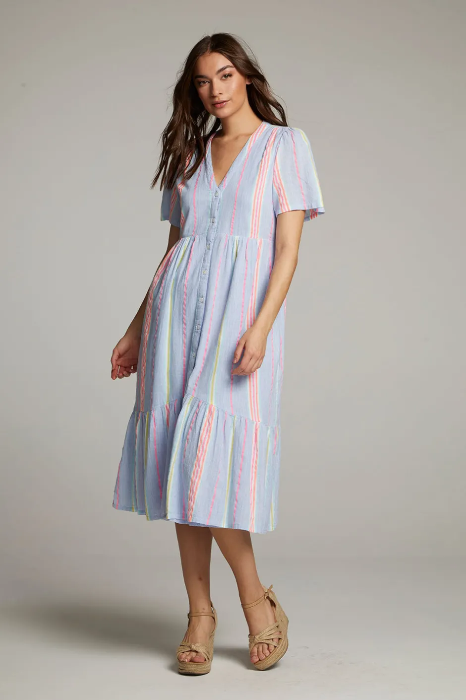Women Chaser Brand Orange South West Beach Stripe Midi Dress