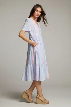 Women Chaser Brand Orange South West Beach Stripe Midi Dress