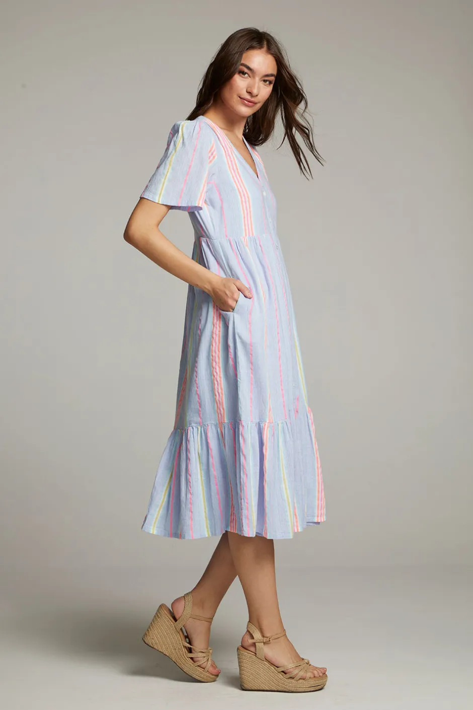 Women Chaser Brand Orange South West Beach Stripe Midi Dress
