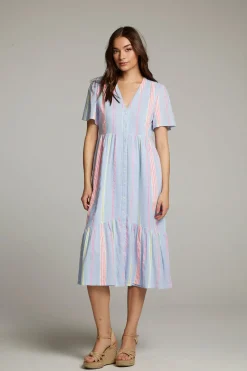 Women Chaser Brand Orange South West Beach Stripe Midi Dress