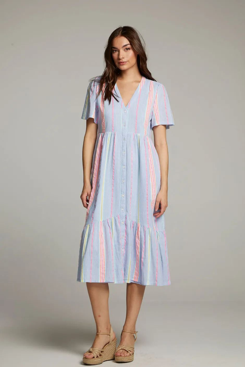 Women Chaser Brand Orange South West Beach Stripe Midi Dress