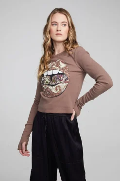 Women Chaser Brand Paisley Lips Long Sleeve