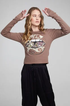 Women Chaser Brand Paisley Lips Long Sleeve