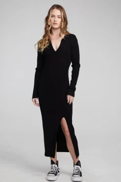Women Chaser Brand Palm Shadow Black Midi Dress