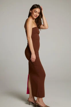 Women Chaser Brand Panama Coffee And Raspberry Reversible Midi Dress