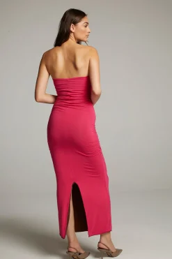 Women Chaser Brand Panama Coffee And Raspberry Reversible Midi Dress