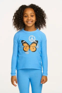 Kids Chaser Brand Peace Butterfly Long Sleeve Cozy Knit Pullover