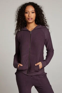 Women Chaser Brand Plum Perfect Long Sleeve Raglan Zip Up Hoodie