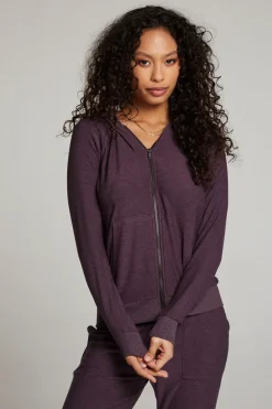 Women Chaser Brand Plum Perfect Long Sleeve Raglan Zip Up Hoodie