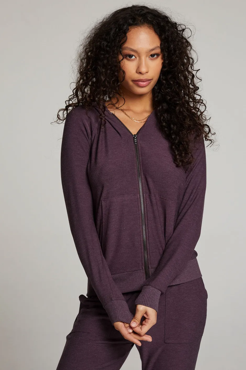 Women Chaser Brand Plum Perfect Long Sleeve Raglan Zip Up Hoodie