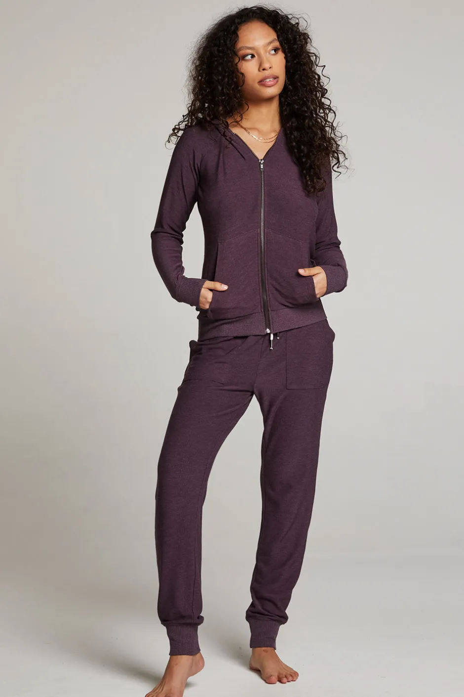 Women Chaser Brand Plum Perfect Long Sleeve Raglan Zip Up Hoodie