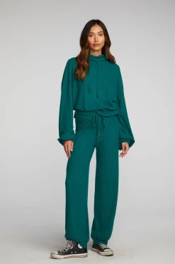 Women Chaser Brand Poor Boy Rib Knit Cropped Pullover With Elastic Waist & Sleeve
