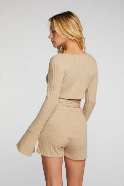 Women Chaser Brand Poor Boy Rib Long Sleeve Wrap Top