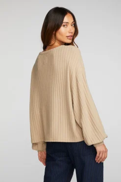 Women Chaser Brand Poor Boy Rib Long Sleeve Tee
