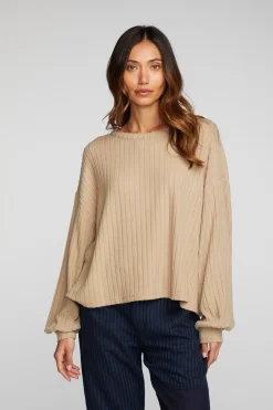 Women Chaser Brand Poor Boy Rib Long Sleeve Tee