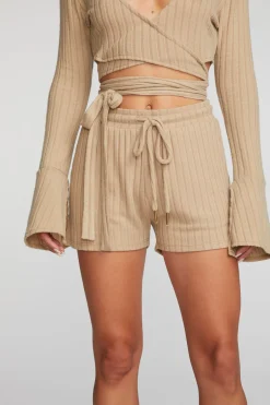 Women Chaser Brand Poor Boy Rib Shorts With Shoestring Tie