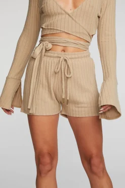 Women Chaser Brand Poor Boy Rib Shorts With Shoestring Tie