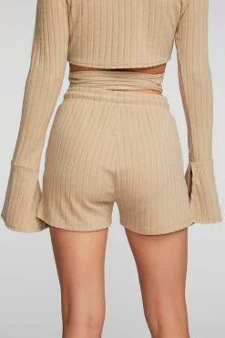 Women Chaser Brand Poor Boy Rib Shorts With Shoestring Tie
