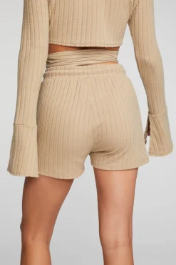 Women Chaser Brand Poor Boy Rib Shorts With Shoestring Tie