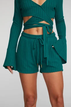 Women Chaser Brand Poor Boy Rib Shorts With Shoestring Tie