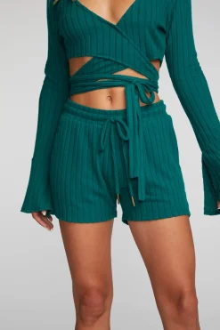 Women Chaser Brand Poor Boy Rib Shorts With Shoestring Tie