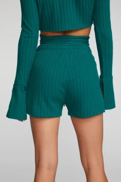 Women Chaser Brand Poor Boy Rib Shorts With Shoestring Tie