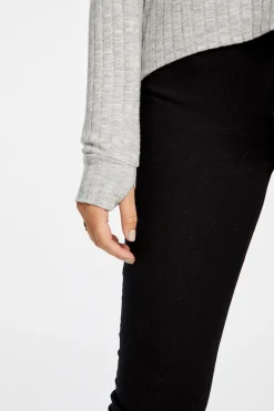 Women Chaser Brand Poor Boy Rib V Neck Thumbhole Pullover Hoodie