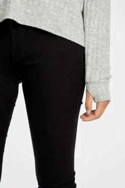 Women Chaser Brand Poor Boy Rib V Neck Thumbhole Pullover Hoodie